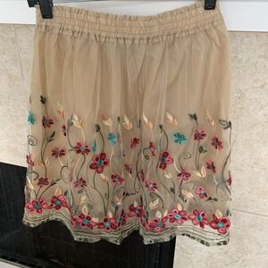 Womens August Silk Cream Floral Embroidered A Line Skirt Mesh Size S